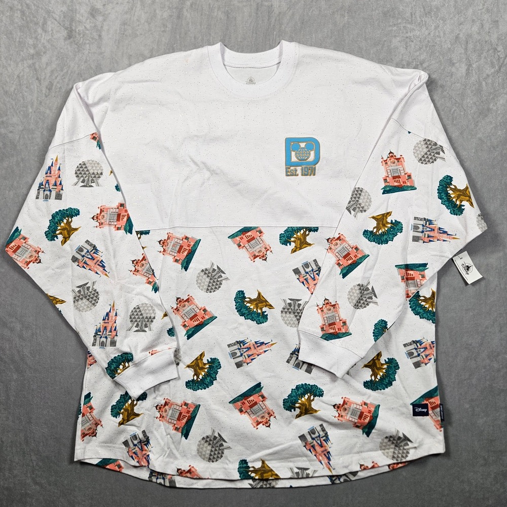 NEW Disney Spirit Jersey Womens XL White Walt Disney World Parks Logos Vacation